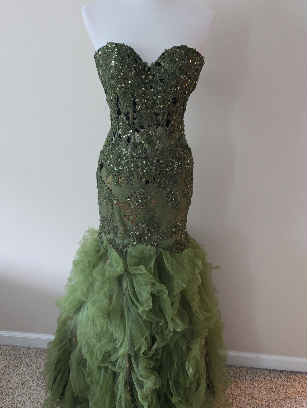 Jovani Green Strapless Beaded Mermaid Gown
